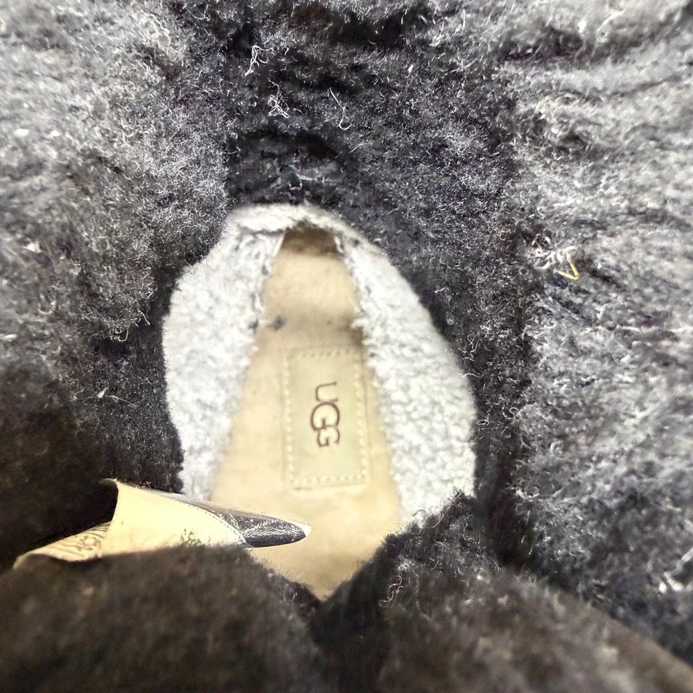 UGG Butte Mens Duck Snow Boot 9 Black Leather Waterproof Sherpa Shearling Vibram